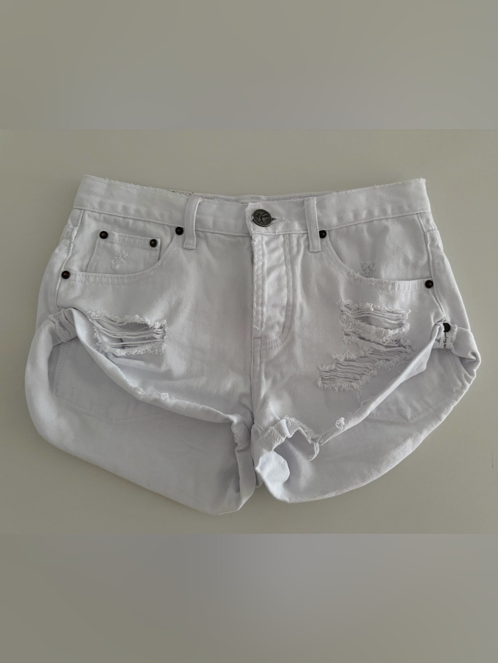 One Teaspoon White Distressed Denim Cutoff Shorts